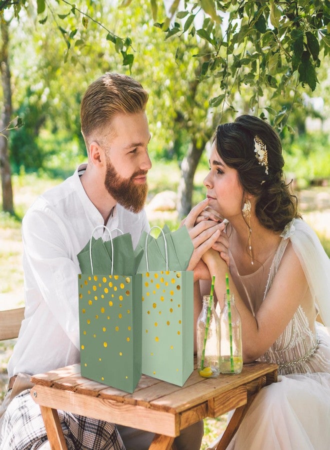 FYSUIMU 36 Pcs Sage Green Paper Gift Bags with Tissue Paper Foil Gold Polka Dots Party Favor Bags with Handle Gradient Goodie Candy Treat Bag for Mother's Day Wedding Baby Shower One Lucky Duck Patry - Image 5